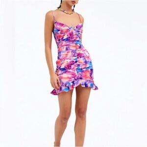 For Love & Lemons Natasha open-back satin mini dress